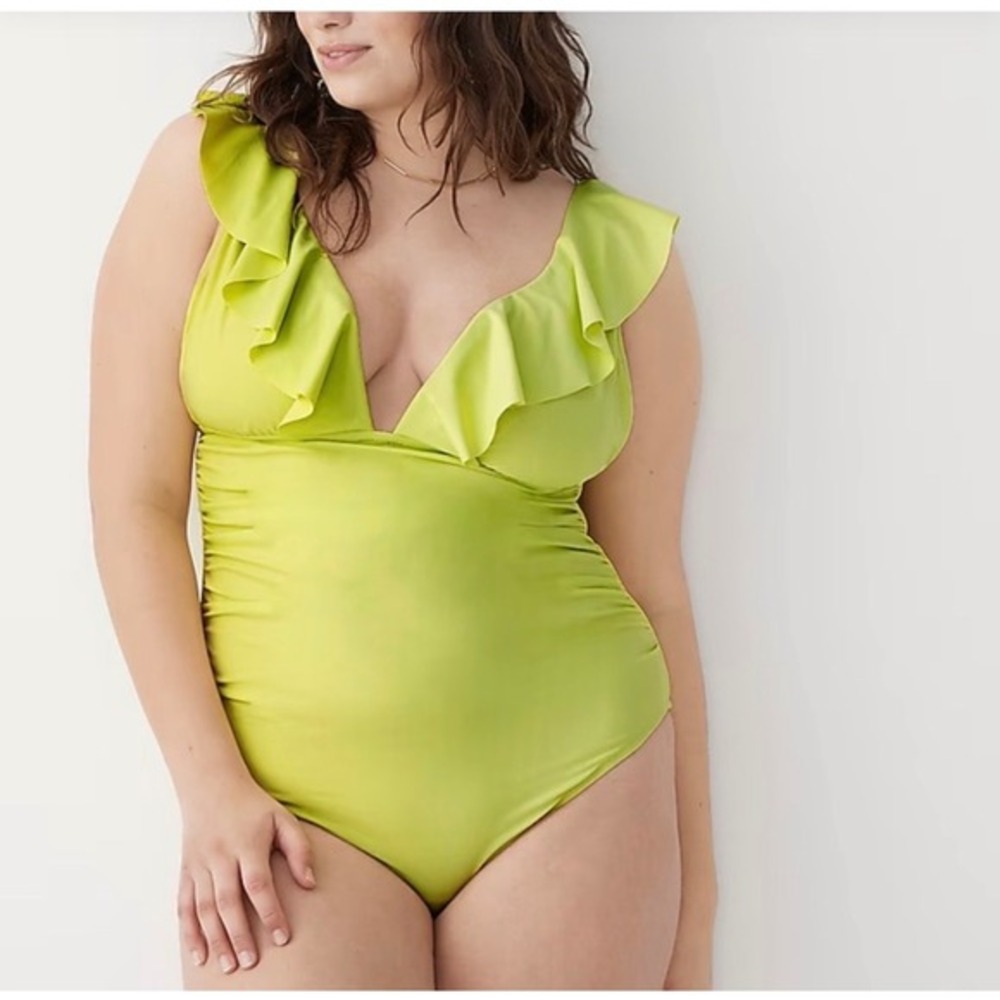 NWT J. Crew Ruched Ruffle One Piece Swimsuit Lemon Sorbet Size 22 - Picture 2 of 9